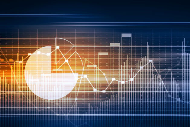 Business graph with arrow showing profits and gains