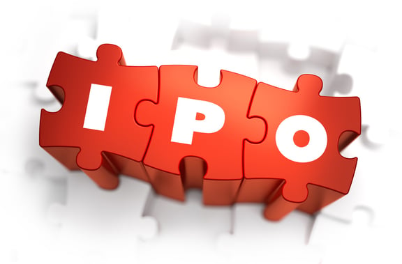 IPO - Text on Red Puzzles with White Background. 3D Render.-1